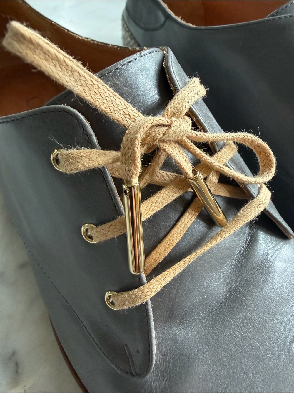 Chloe Men's Gray Leather Oxfords with Tan Laces and Snakeskin Accent - Picture 3 of 6